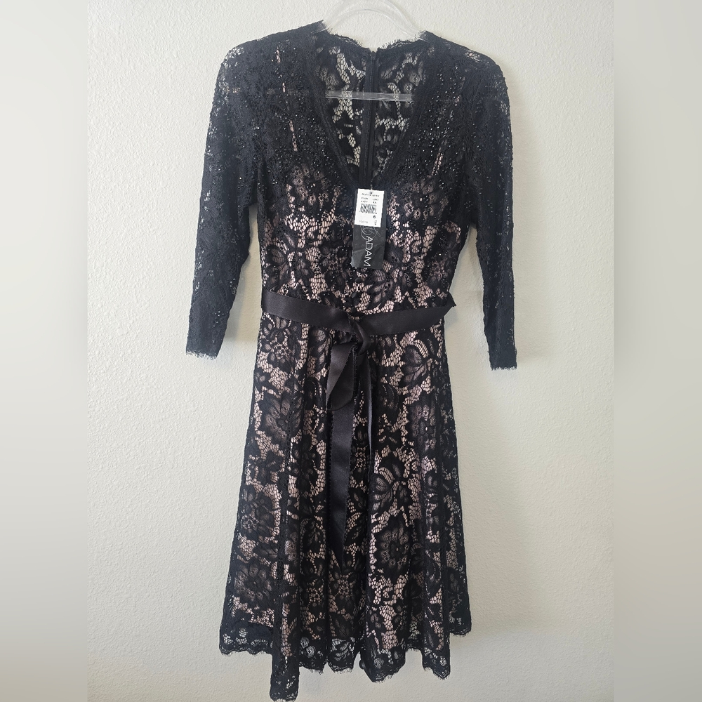 New Betsy & Adam  Elegant Black Lace Dress Size 6